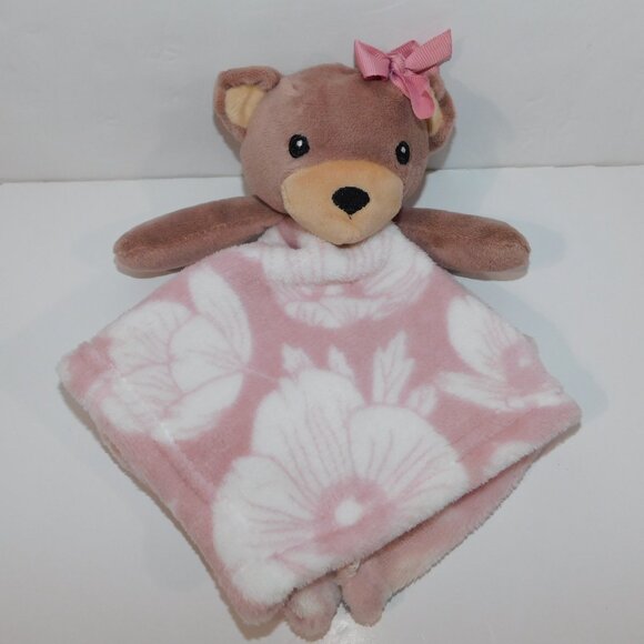 Lila & Jack Brown Mauve Teddy Bear w bow Floral Security Blanket Baby lovey nunu - Picture 2 of 7